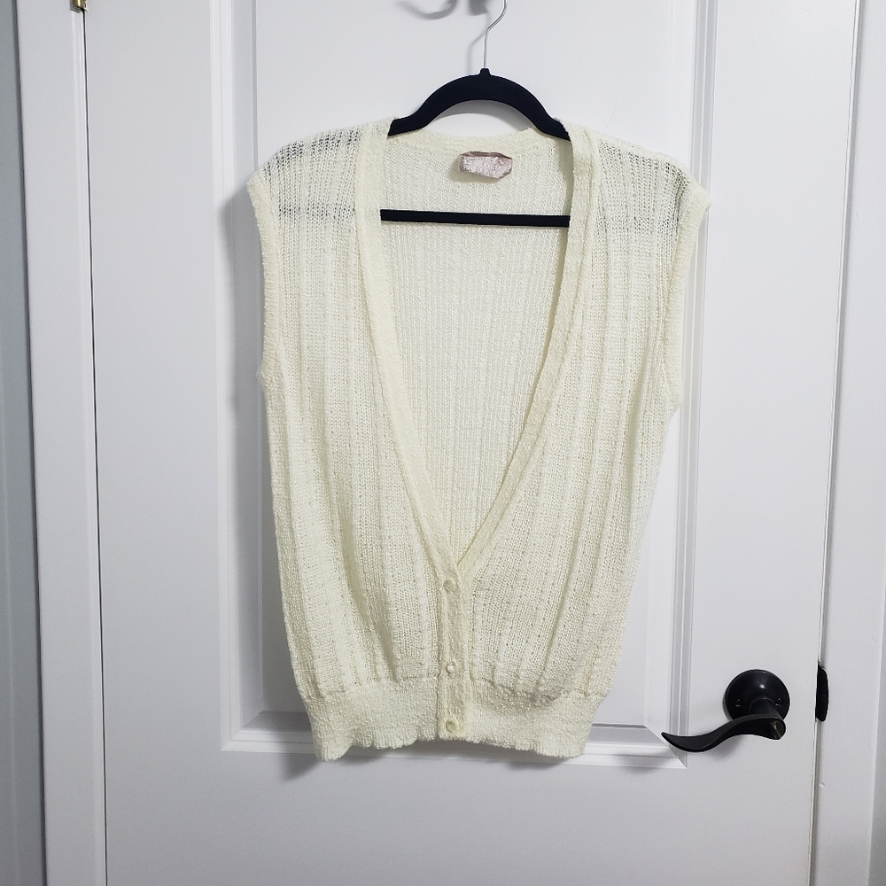 VINTAGE SEARS White Knit Sleeveless Button Up Vest